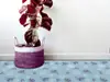 Covor antiderapant pentru hol si terasa din pvc, bleu cu model floral levănţică şi inimioare, linoleum antiderapant la rola de 100 cm lățime.