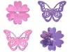 Set 4 stickere Clara, flori şi fluturi din oglindă acrilică roz şi mov