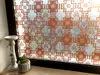 Folie geam autoadezivă, Folina Erra Brown, sablare cu model geometric maro, 90 cm lăţime