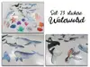 Set 23 stickere Waterworld, decoraţiune cu pești colorați și corali pentru camera copiilor, planșă de 120x120 cm, racletă de aplicare inclusă.