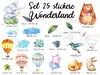 Set 25 stickere Wonderland, decoraţiune cu animale pentru camera copiilor, planșă de 120x120 cm, racletă de aplicare inclusă.