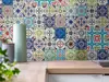 Autocolant perete imitaţie faianţă decorativă colorată, Folina Patchwork Blue, rezistent la apă şi căldură, rolă 67x200 cm