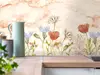 Autocolant perete, Folina, marmură bej cu detalii florale colorate, 67x200 cm