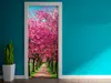 Autocolant uşă Alee cu cireși înfloriţi, Folina, model multicolor, dimensiune autocolant 92x205 cm