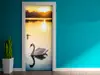 Autocolant uşă Lebădă pe apă, Folina, model multicolor, dimensiune autocolant 92x205 cm