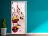 Autocolant uşă Stradă şi flori, Folina, model cu peisaj, dimensiune autocolant 92x205 cm