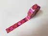 Bandă adezivă Washi Tape, Folina, vişinie cu model rozete, rolă de 15mmx10 metri