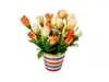 Aranjament flori artificiale crem în vas ceramic multicolor, 15 cm