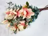 Buchet flori artificiale, magnolii crem şi plante verzi, 80 cm înălţime