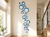 Set 25 stickere oglindă acrilică albastră, cercuri decorative 3D pentru perete