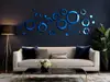 Set 25 stickere oglindă acrilică albastră, cercuri decorative 3D pentru perete