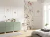 Decor perete cu fototapet Magnolia şi 3 tablouri cu motive florale pastel