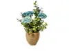 Ghiveci din ceramică cu flori artificiale albastre şi eucalipt, 20 cm 