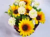 Flori artificiale Floarea soarelui, Folina, aranjament în coş maro