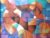 Folie geam autoadezivă, Folina Barcelona, sablare tip vitraliu colorat, rolă de 90x300 cm, racletă pentru aplicare inclusă