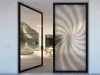 Folie geam autoadezivă Cresta, Folina, efect de sablare, model geometric gri, rolă de 100x210 cm