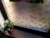 Folie geam autoadezivă Ava, Folina, imprimeu frunze gri, lăţime de 90 cm lăţime
