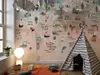Fototapet copii harta lumii cu animale și oceane – model educativ și decorativ, material vlies, dimensiuni personalizabile