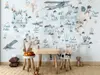 Fototapet copii harta lumii pastel cu animale și continente – educativ, calm și modern, material vlies, dimensiuni personalizabile
