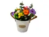 Găletuşă decorativă albă, cu flori artificiale multicolore, 25 cm înălţime