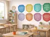 Set 8 stickere educative cu mesaje, Eroii prieteniei, pentru decor sală de clasă