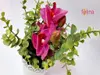Orhidee artificială roz, aranjament în vas metalic alb, 30 cm înălţime