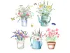 Set 5 stickere Flori în vase colorate, Folina ZDB2255, decor cu flori şi fluturi