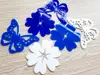 Set 6 decoraţiuni Flora Blue, Folina, model cu fluturi şi flori, dimensiune decorațiuni 15 cm