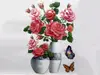 Sticker 3D Vază cu trandafiri roz, 35 cm
