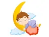 Sticker perete, băiat dormind pe lună, Folina 50 cm, racletă de aplicare inclusă.