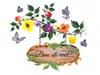 Sticker perete cu mesaj Bine aţi venit!, Folina, cu motive florale, multicolor