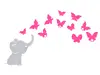 Sticker perete Micul elefant și fluturii, Folina, culoare roz, set 12 stickere, racletă de aplicare inclusă.