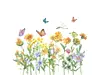 Sticker tip bordură decorativă cu flori de câmp galbene şi fluturi, pentru perete sau geam, 60x85 cm