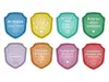 Set 8 stickere educative cu mesaje, Eroii prieteniei, pentru decor sală de clasă