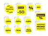 Set 12 stickere repoziționabile pentru reduceri promoționale, culoare galbenă, Folina, racletă aplicare inclusă
