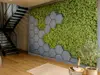 Fototapet 3D Green Vertical Garden, hexagoane gri si plante verzi, 400x260 cm
