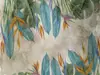 Tapet baie Tropical Leaves, gri cu frunze colorate, pentru decor tropical, material Brush cu Water System rezistent la apă