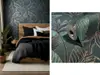 Tapet premium Marburg Whisper 36466 - decor perete accent verde cu frunze tropicale cu detalii aurii