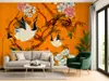 Fototapet vlies Marburg Falina – model chinoiserie portocaliu cu păsări și flori - 265x270 cm