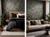 Tapet imitație decorativă neagră cu detalii geometrice aurii, Marburg Ritus 35506, textură în relief, vlies, rolă de 0.53x10 metri