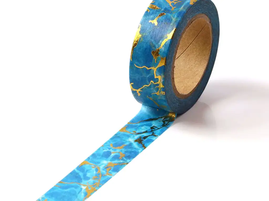 Bandă adezivă Washi Tape, Folina, marmură albastră, 15mmx10m