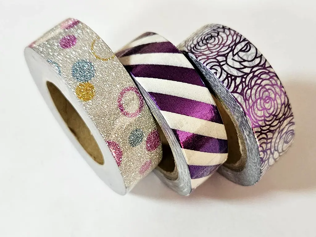 Set 3 role Washi Tape Glitter Bubble si mov metalic, benzi adezive decorative