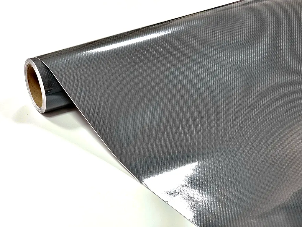 Folie carbon 5D gri lucios, material bubblefree, rolă de 152x200 cm