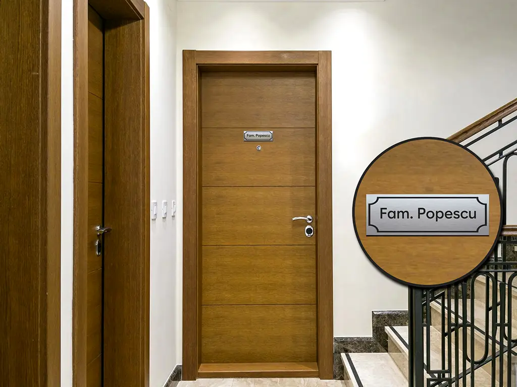 Plăcuță gravată personalizată pentru ușă cu numele dumneavoastră de familie, 15x5 cm