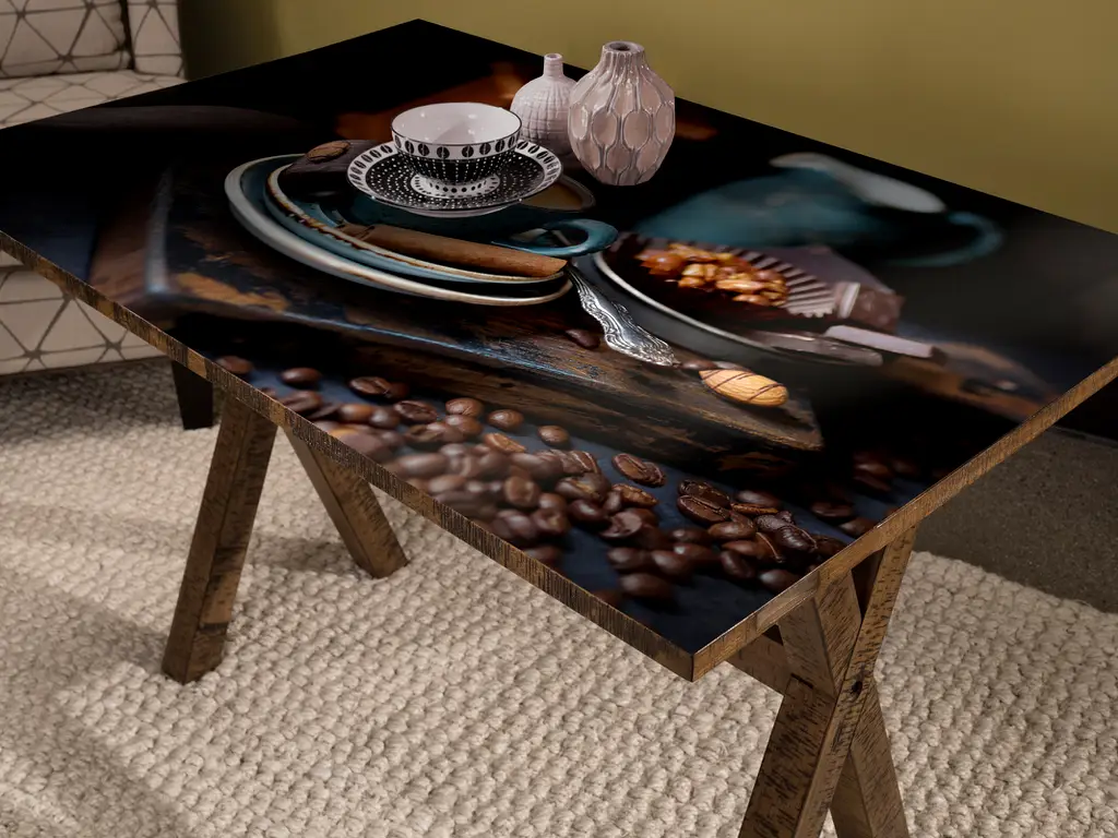 Autocolant blat masă, model ceașcă cafea, 100 x 100 cm, racletă inclusă