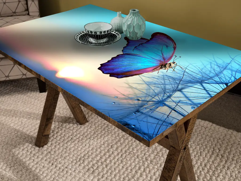 Autocolant blat masă, model fluture, 100 x 100 cm, racletă inclusă