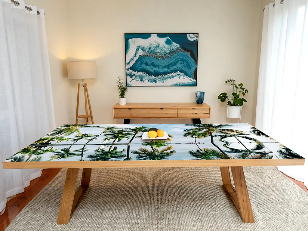 Autocolant blat masă, model palmieri, 100 x 100 cm, racletă inclusă