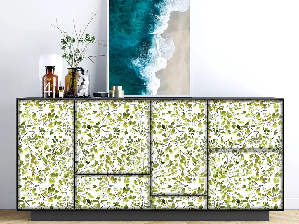 Autocolant perete cu model floral lime, Folina, aspect lucios, 100 cm lăţime