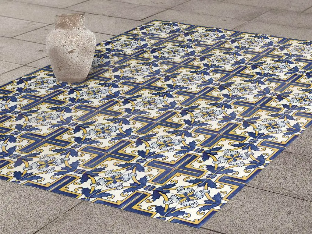 Autocolant gresie şi podele, Folina, model pătrate albastre, 120 cm lăţime