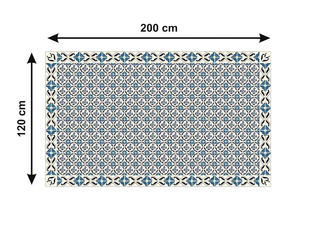 Autocolant gresie şi podele, Folina, model floral bej/albastru, rolă de 200x120 cm